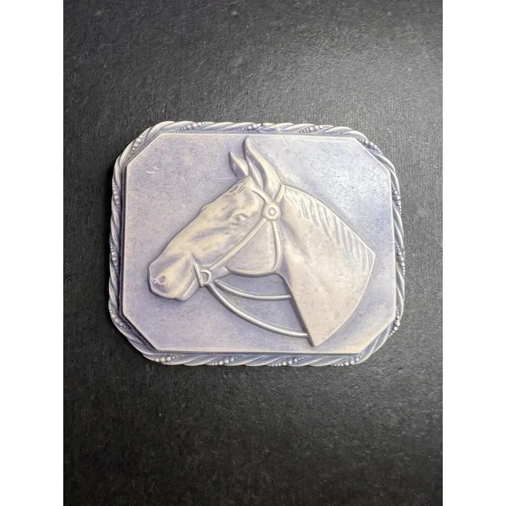 Vintage 1940’s Celluloid Horse Head Brooch/Pin Blue Square Fashion Retro 2